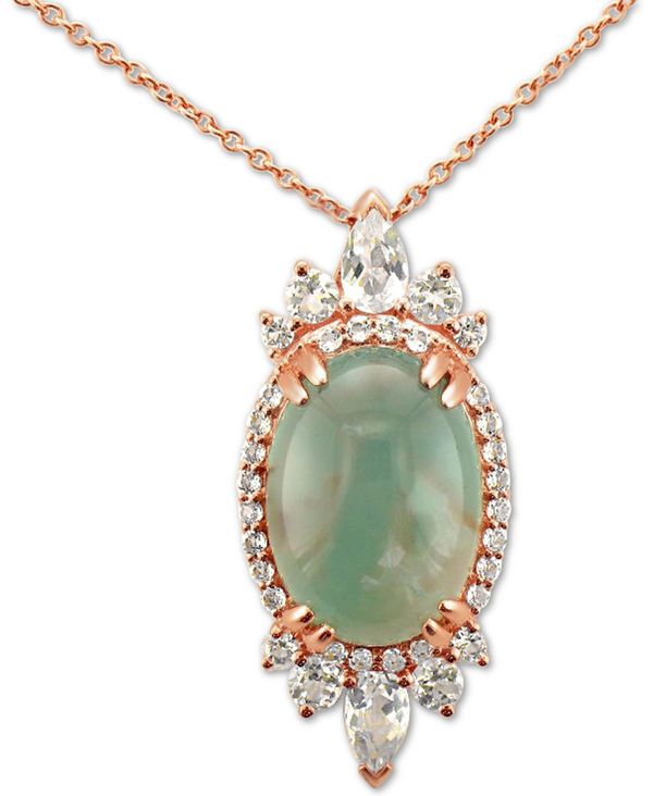  @ fB[X lbNXE`[J[Ey_ggbv ANZT[ Peacock Aquaprase (14 x 10mm) & Vanilla Topaz (1 ct. t.w.) 18 Pendant Necklace in 14k Rose Gold Rose Gold