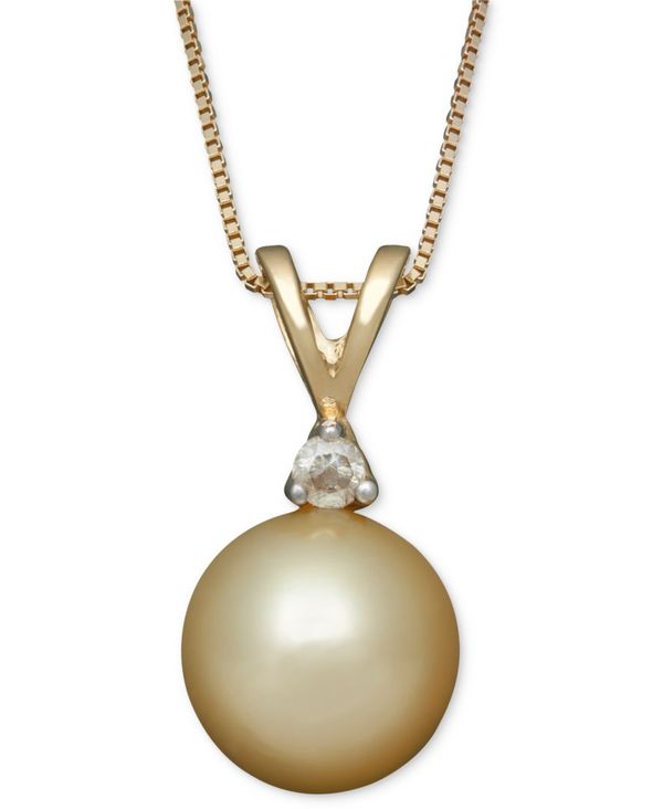 x hD [ fB[X lbNXE`[J[Ey_ggbv ANZT[ Golden South Sea Pearl (8mm) and Diamond Accent Pendant Necklace in 14k Gold No Color