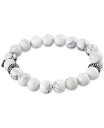 シモン アイ スミス レディース ブレスレット・バングル・アンクレット アクセサリー White Agate (10mm) Beaded Stretch Bracelet in Stainless Steel Stainless Steel