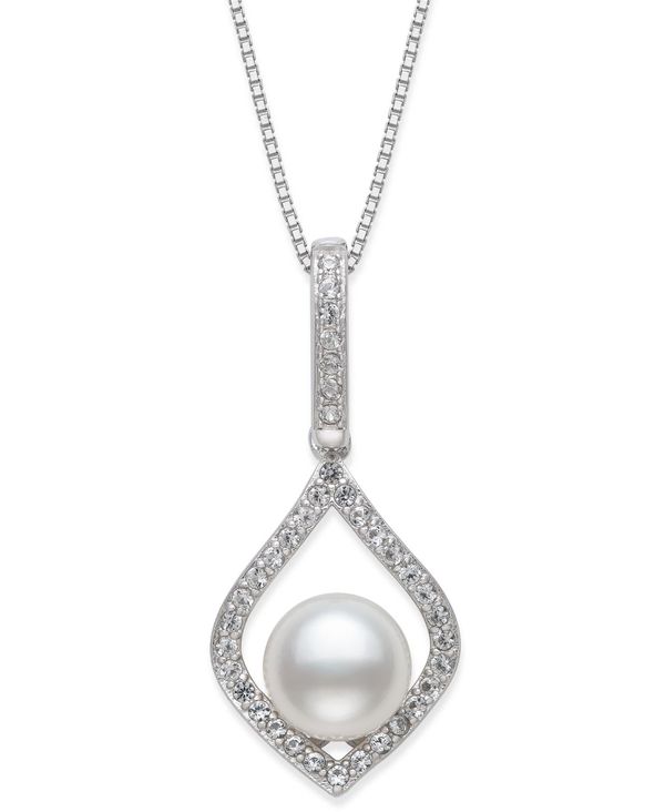 x hD [ fB[X lbNXE`[J[Ey_ggbv ANZT[ Cultured Freshwater Pearl (7mm) & Cubic Zirconia 18 Pendant Necklace in Sterling Silver Sterling Silver