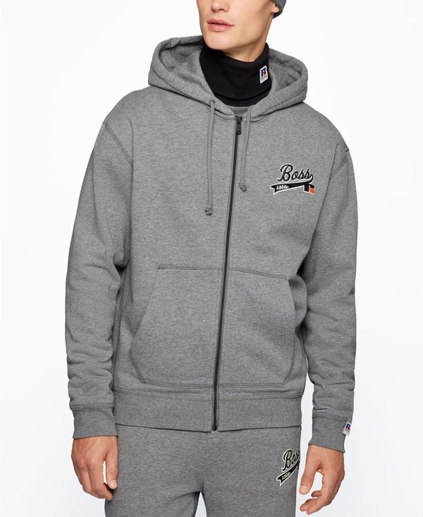 ヒューゴボス メンズ パーカー・スウェット アウター BOSS Men's Russell Athletics Zip-Up Hoodie Medium Grey