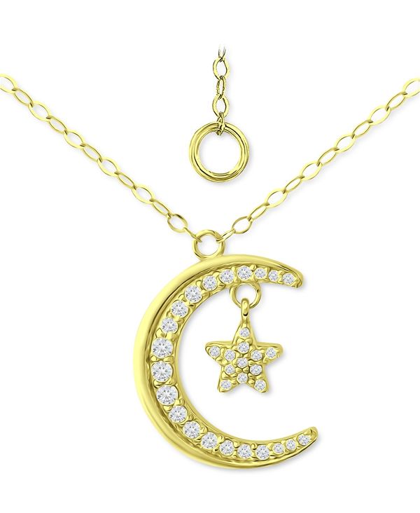 W[j xj[j fB[X lbNXE`[J[Ey_ggbv ANZT[ Cubic Zirconia Moon & Star Pendant Necklace 16 + 2 extender Gold Over Silver