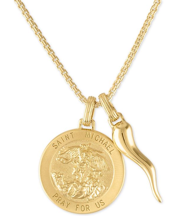  ǥ ͥå쥹硼ڥȥȥå ꡼ St. Michael Medallion &Horn 24 Pendant Necklace in 14k Gold-Plated Sterling Silver Gold Over Silver