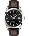 eB\bg Y rv ANZT[ Men's Swiss Automatic Powermatic 80 Silicium Brown Leather Strap Watch 40mm Black