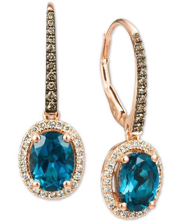 ル ヴァン レディース ピアス・イヤリング アクセサリー Deep Sea Blue Topaz (2-5/8 ct. t.w.) & Diamond (3/8 ct. t.w.) Halo Drop Earrings in 14k Rose Gold Deep Sea Blue Topaz