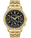 V`Y Y rv ANZT[ Eco-Drive Men's Calendrier Diamond-Accent Gold-Tone Stainless Steel Bracelet Watch 44mm Gold Tone