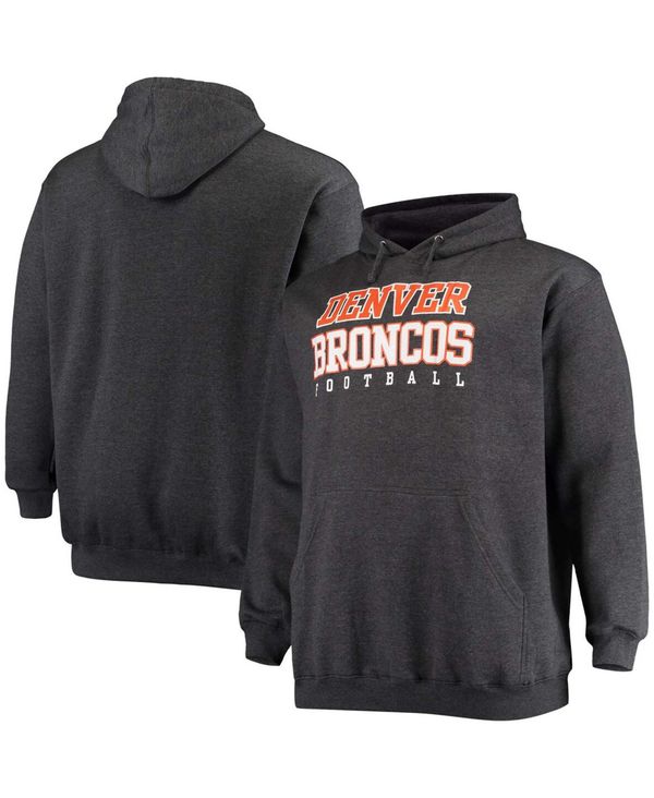 ファナティクス メンズ パーカー・スウェット アウター Men's Big and Tall Heathered Charcoal Denver Broncos Practice Pullover Hoodie Heather Gr