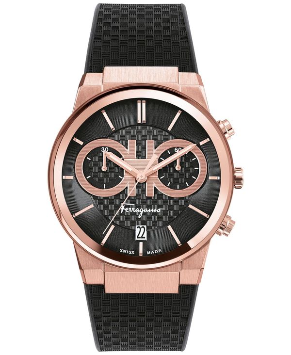 サルヴァトーレ フェラガモ メンズ 腕時計 アクセサリー Men's Swiss Chronograph Ferragamo Sapphire Black Silicone Strap Watch 41mm Ip Rose Gold