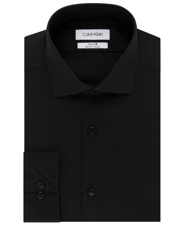 カルバン・クライン カルバンクライン メンズ シャツ トップス Calvin Klein Men's STEEL Slim-Fit Non-Iron Stretch Performance Dress Shirt Jet Black