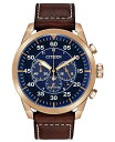 V`Y Y rv ANZT[ Eco-Drive Men's Chronograph Avion Brown Leather Strap Watch 48mm Brown