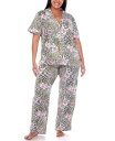 ホワイトマーク レディース ナイトウェア アンダーウェア Plus Size Short Sleeve Pants Tropical Pajama Set 2-Piece Leopard