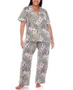 ホワイトマーク レディース ナイトウェア アンダーウェア Plus Size Short Sleeve Pants Tropical Pajama Set 2-...