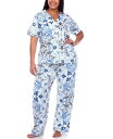 ホワイトマーク レディース ナイトウェア アンダーウェア Plus Size Short Sleeve Pants Tropical Pajama Set 2-...