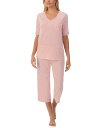 クドルドッズ レディース ナイトウェア アンダーウェア Printed Elbow-Sleeve Top & Cropped Pants Pajama Set ...