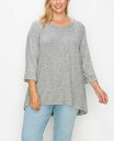 コイン1804 レディース シャツ トップス Plus Size Cozy 3/4 Rolled Sleeve Button Back Top Heather Gray
