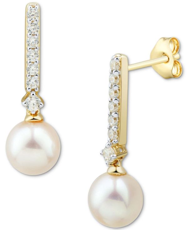 zm fB[X sAXECO ANZT[ Cultured Freshwater Pearl (6mm) & Diamond (1/5 ct. t.w.) Drop Earrings in 14k Yellow Gold (Also in White Gold) Yellow Gold