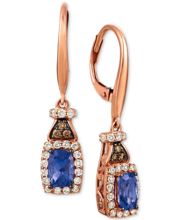 ル ヴァン レディース ピアス・イヤリング アクセサリー Blueberry Tanzanite (3/4 ct. t.w.) Nude Diamond (1/2 ct. t.w.) and Chocolate Diamond (1/10 ct. t.w.) Earrings in 14k Rose Gold Blueberry Tanzanite