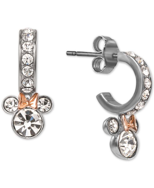 ディズニー レディース ピアス イヤリング アクセサリー Crystal Minnie Mouse Dangle Hoop Earrings in Sterling Silver 18k Rose Gold-Plate Silver