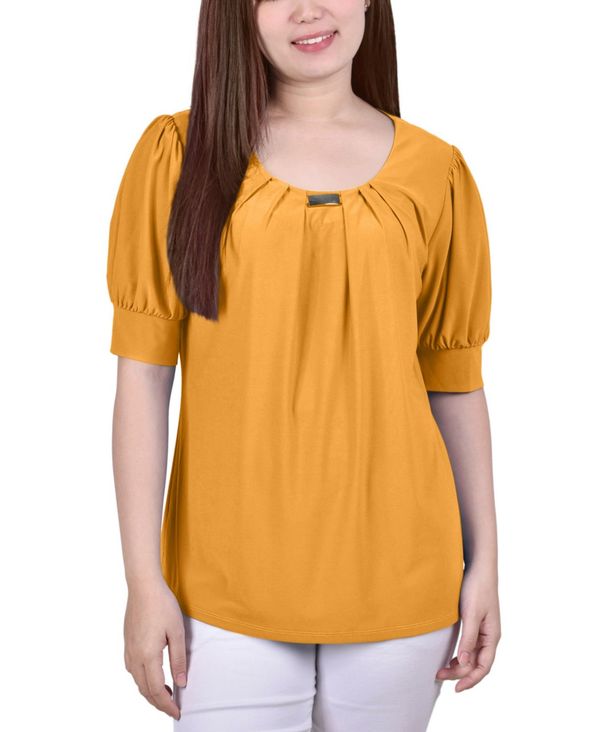 ニューヨークコレクション レディース シャツ トップス Women's Short Balloon Sleeve Top Golden-Tone Glow