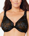 グラマライズ レディース ブラジャー アンダーウェア Women 039 s Full Figure Wonderwire Front Close Stretch Lace Bra with Narrow Set Straps Black