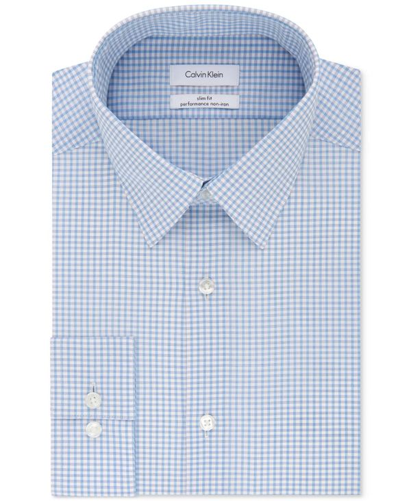 カルバン・クライン カルバンクライン メンズ シャツ トップス Calvin Klein Men's STEEL Slim-Fit Non-Iron Performance Stretch Blue Check Dress Shirt Bluebird