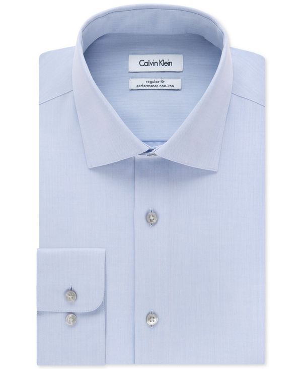 カルバン・クライン カルバンクライン メンズ シャツ トップス Calvin Klein Men's STEEL Classic-Fit Non-Iron Performance Herringbone Spread Collar Dress Shirt Blue