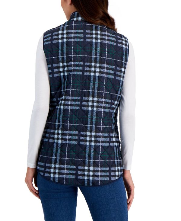 新作HOT ケレンスコット レディース ジャケット・ブルゾン アウター Mock-Neck Plaid Quilted Vest Intrepid Blue:ReVida 店 大特価人気