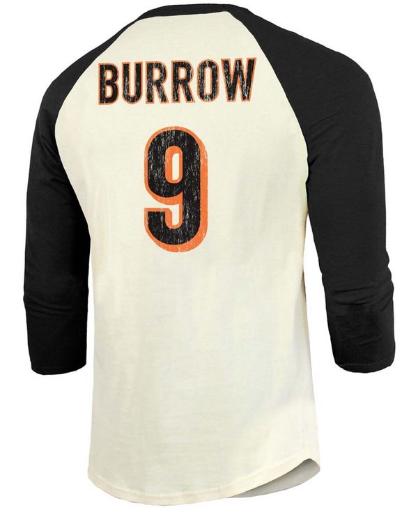 高品質人気 ファナティクス メンズ Tシャツ トップス Men's Joe Burrow Cream Black Cincinnati Bengals Vintage-Inspired Player Name Number Raglan 3/4 Sleeve T-shirt Cream Black：ReVida 店 安い低価