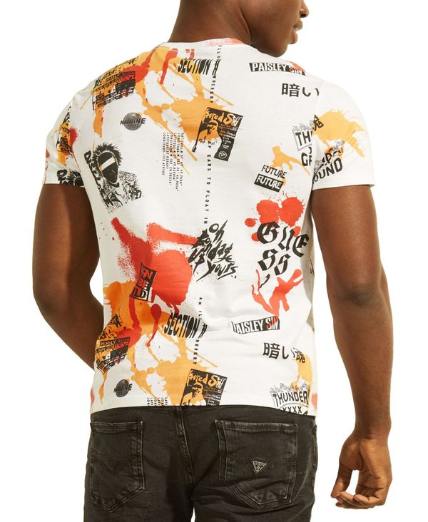 最新品 ゲス メンズ Tシャツ トップス Men's Paint Splatter & Patchwork Graphic T-Shirt Pure White Multi:ReVida 店 低価新品