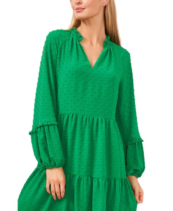 低価在庫 セセ レディース ワンピース トップス Ruffled Clip-Dot Dress Lush Green：ReVida 店 お得爆買い