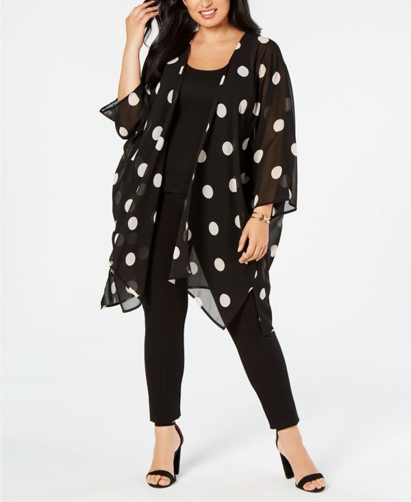 アンクライン レディース ニット・セーター アウター Plus Size Big Dot Chiffon Kimono Anne Black/White