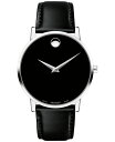 oh Y rv ANZT[ Men's Swiss Museum Classic Black Leather Strap Watch 40mm Black/Silver Black