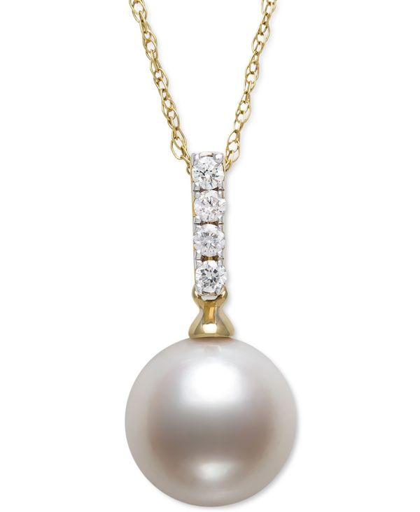 x hD [ fB[X lbNXE`[J[Ey_ggbv ANZT[ Cultured Freshwater Pearl (8mm) & Diamond (1/20 ct. t.w.) 18 Pendant Necklace in 14k Gold Gold