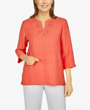 アルフレッド ダナー レディース シャツ トップス Plus Size Tiki Time Beaded Lace Textured Shirt Tangerine