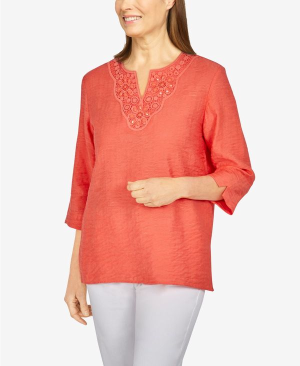 アルフレッド ダナー レディース シャツ トップス Plus Size Tiki Time Beaded Lace Textured Shirt Tangerine