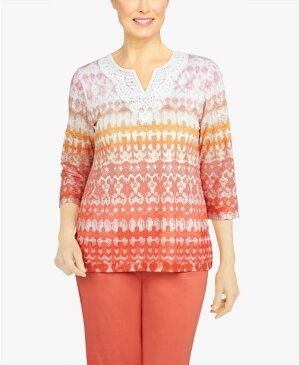 アルフレッド ダナー レディース シャツ トップス Women's Tiki Time Textured Ombre Ikat Print Top Tangerine