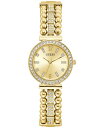 ゲス レディース ブレスレット・バングル・アンクレット アクセサリー Women's Crystal Beaded Gold-Tone Stainless Steel Bracelet Watch 30mm Gold-tone