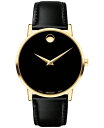 oh Y rv ANZT[ Men's Swiss Museum Classic Black Leather Strap Watch 40mm Black/Gold Black