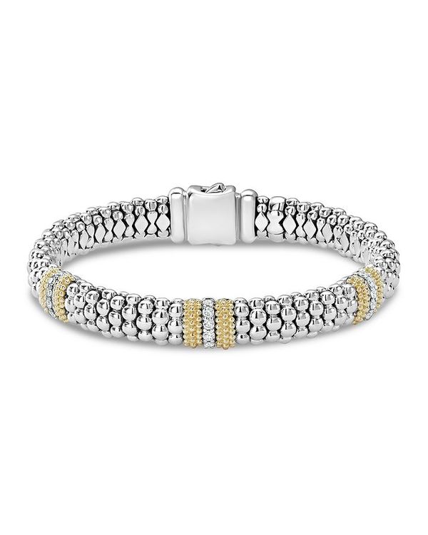 ラゴス レディース ブレスレット・バングル・アンクレット アクセサリー 18K Gold & Sterling Silver Diamond Lux Three Station Bracelet 9mm White/Silver