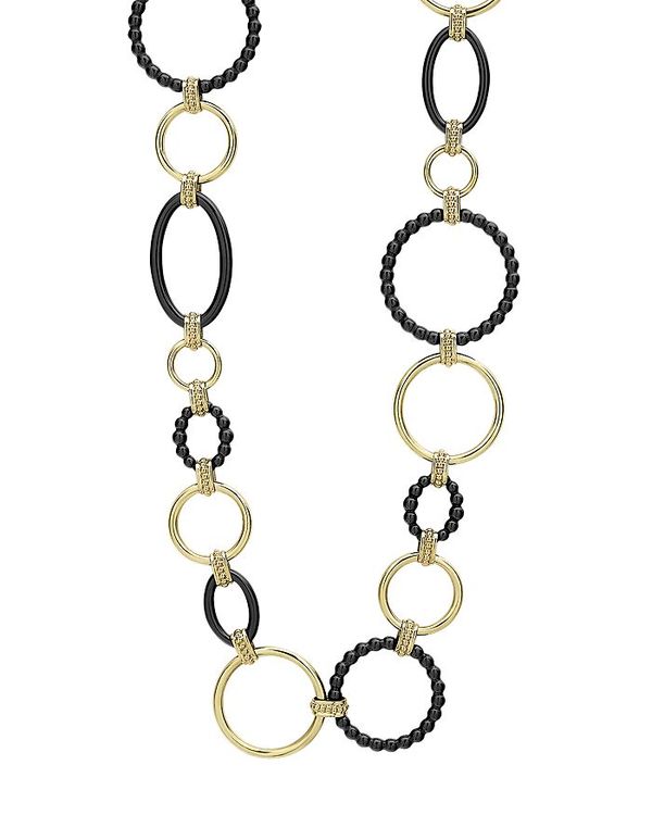 SX fB[X lbNXE`[J[Ey_ggbv ANZT[ 18K Yellow Gold Gold & Black Caviar Black Link Necklace 18 Black/Gold