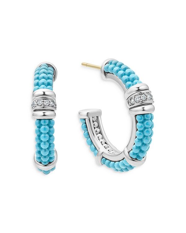 ラゴス レディース ピアス・イヤリング アクセサリー Blue Caviar & Diamond Sterling Silver Hoop Earrings Blue