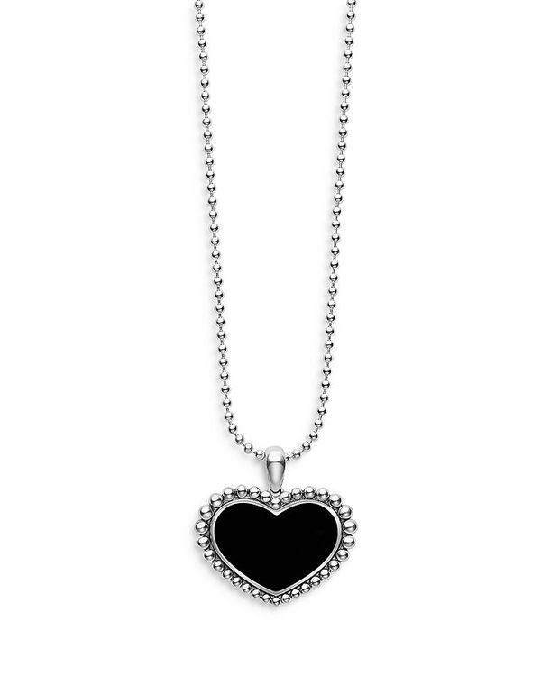 ラゴス レディース ネックレス・チョーカー・ペンダントトップ アクセサリー Sterling Silver Maya Onyx Inlay Heart Pendant Necklace 34 Black