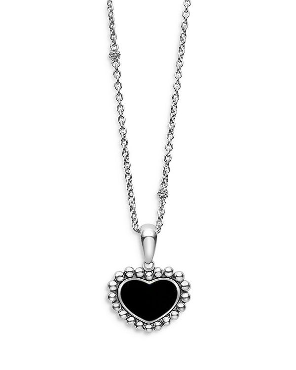 ラゴス レディース ネックレス・チョーカー・ペンダントトップ アクセサリー Sterling Silver Maya Onyx Inlay Heart Pendant Necklace 16-18 Black