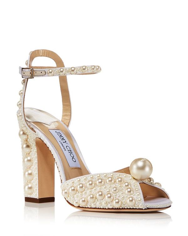 ジミーチュー レディース ヒール シューズ Women's Sacaria 100 Embellished Block Heel Sandals White..