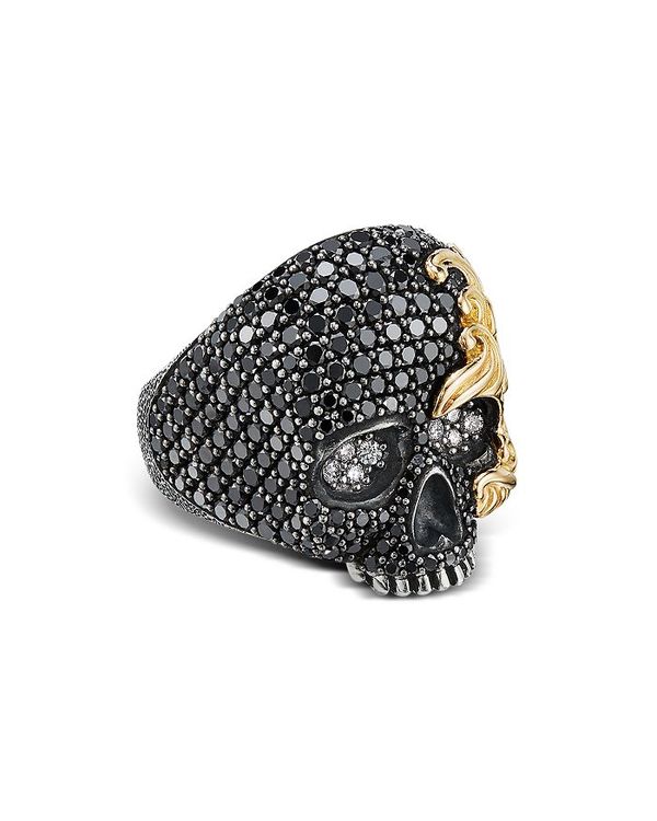 デイビット・ユーマン レディース リング アクセサリー Sterling Silver & 18K Yellow Gold Waves Skull Ring with Black & White Diamonds Gold/Black