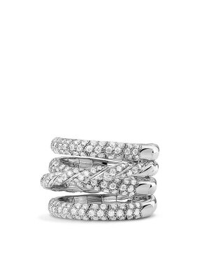 デイビット・ユーマン レディース リング アクセサリー Pave Flex Four Row Ring with Diamonds in 18K White Gold White/Silver