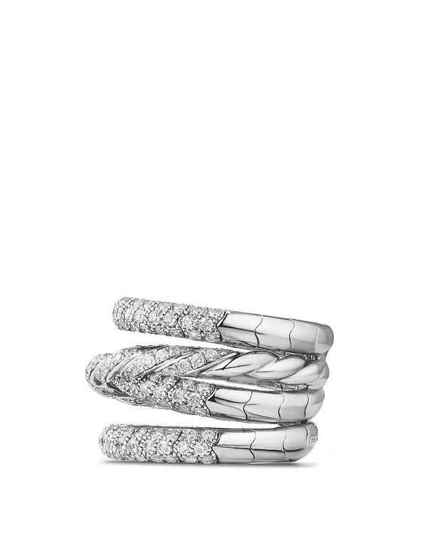 デイビット・ユーマン レディース リング アクセサリー Pave Flex Four Row Ring with Diamonds in 18K White Gold White/Silver