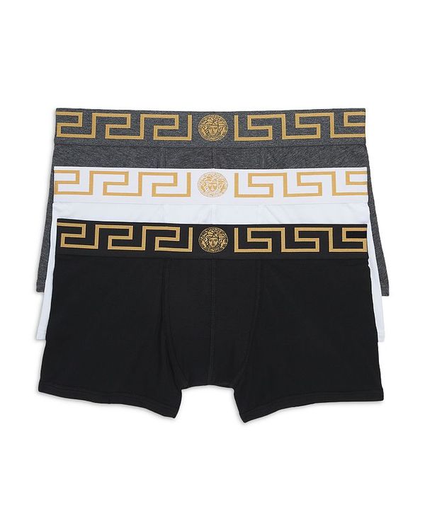 versace ヴェルサーチ メンズ ボクサーパンツ アンダーウェア Greca Border Boxer Briefs, Pack of 3 Black/Gray