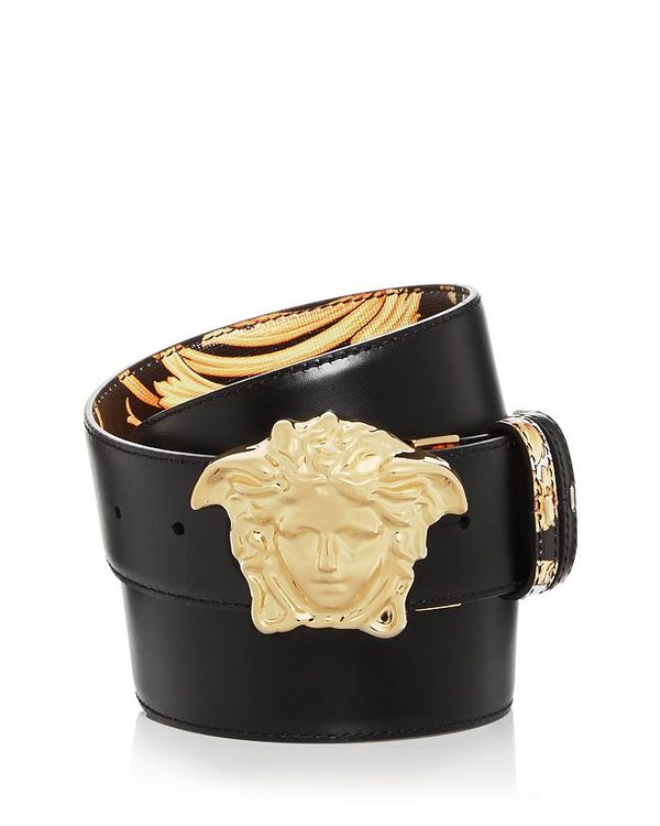 ヴェルサーチェ 革ベルト メンズ ヴェルサーチ メンズ ベルト アクセサリー Men's Gold Heritage Medusa Buckle Reversible Leather Belt Black/Gold