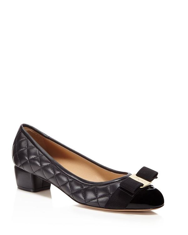 サルヴァトーレ フェラガモ レディース パンプス シューズ Women's Vara Quilted Low-Heel Pumps Nero Black/Gold